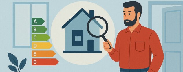 Agent immobilier avec loupe sur maison et DPE écrit