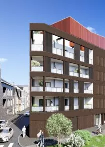 Perspective du projet Eclipse selon l'angle Sud, en provenance de l'hôpital
