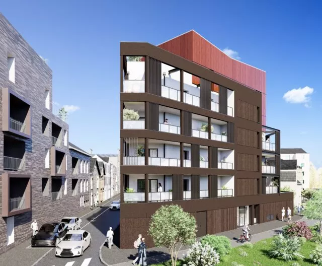 Perspective du projet Eclipse selon l'angle Sud, en provenance de l'hôpital