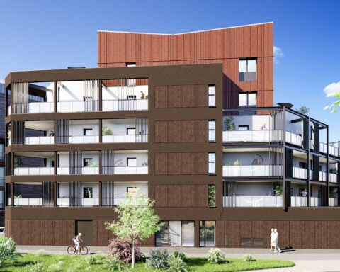 Perspective du projet Eclipse selon l'angle Est proche des salles de sport de Marville