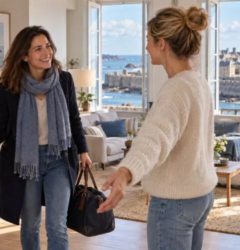 Locataire accueillant un proche dans un appartement à Saint-Malo