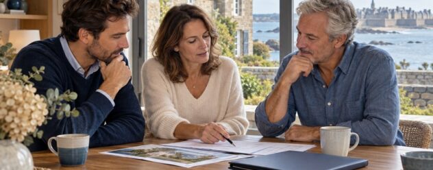 Héritiers discutant de la gestion d’un bien immobilier en indivision à Saint-Malo